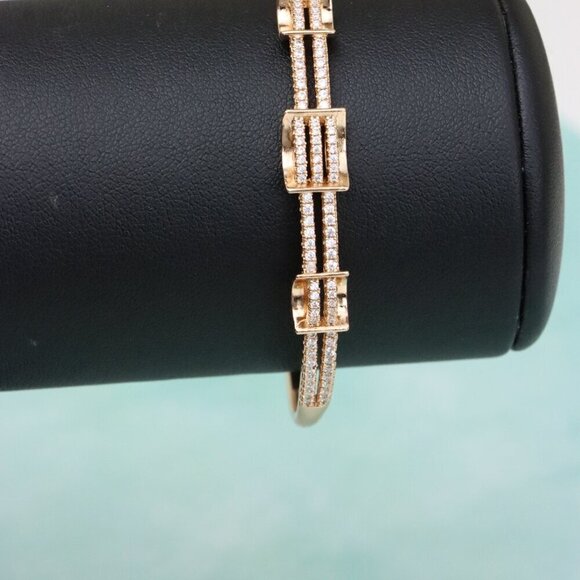 Rose Gold Plated Bangle with Double Row Cubic Zirconia Detailing, XPBL0419 - Picture 7 of 12